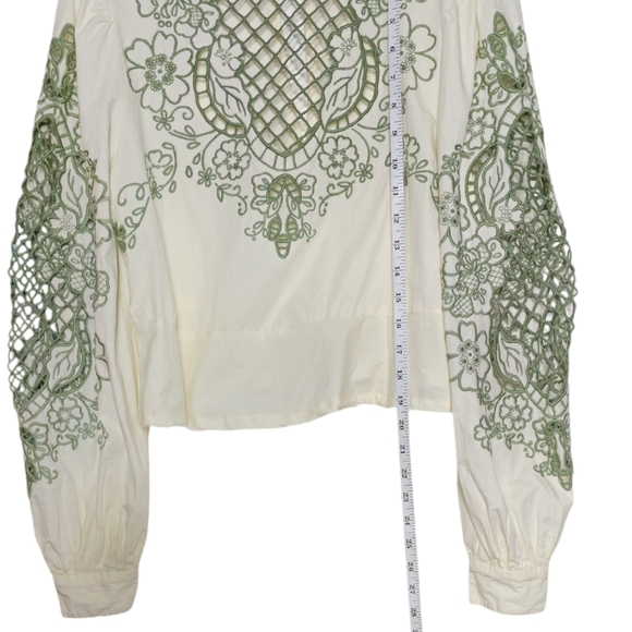 ASOS Cream Cotton Scalloped Collar Blouse Green Lattice Floral Embroidery size 8 - Picture 10 of 10